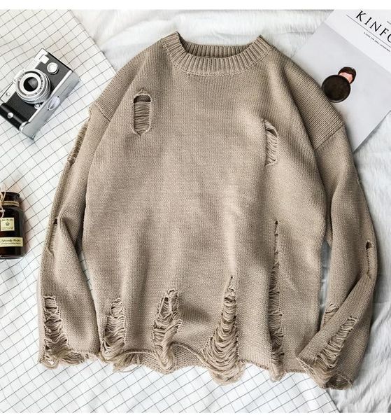women's sweaters wash hole ripped knit men women streetwear hip hop pullovers jumper fashion oversized all-match winter clothes, White;black
women's sweaters wash hole ripped knit men women streetwear hip hop pullovers jumper fashion oversized all-match winter clothes, White;black