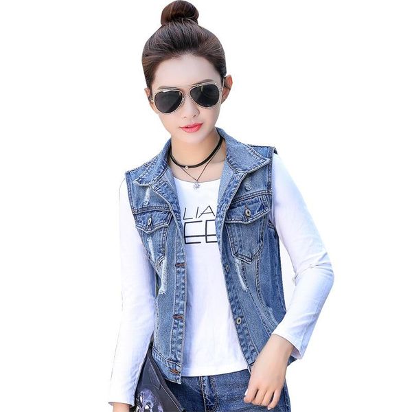 women's vests 2021 spring autumn short denim vest women casual slim sleeveless ripped hole jeans jackets coat female waistcoat gilet fe, Black;white
women's vests 2021 spring autumn short denim vest women casual slim sleeveless ripped hole jeans jackets coat female waistcoat gilet fe, Black;white