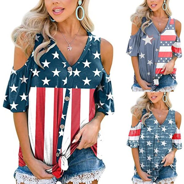 women's blouses & shirts stylish type womens patriotic stripes star american flag cold shoulder hollow out drop sleeves button knot blo, White
women's blouses & shirts stylish type womens patriotic stripes star american flag cold shoulder hollow out drop sleeves button knot blo, White