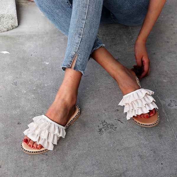 slippers women summer casual flock ruffles upper flat rubber sole non slip open toe outdoor leisure fashion slides ladies shoes, Black
slippers women summer casual flock ruffles upper flat rubber sole non slip open toe outdoor leisure fashion slides ladies shoes, Black