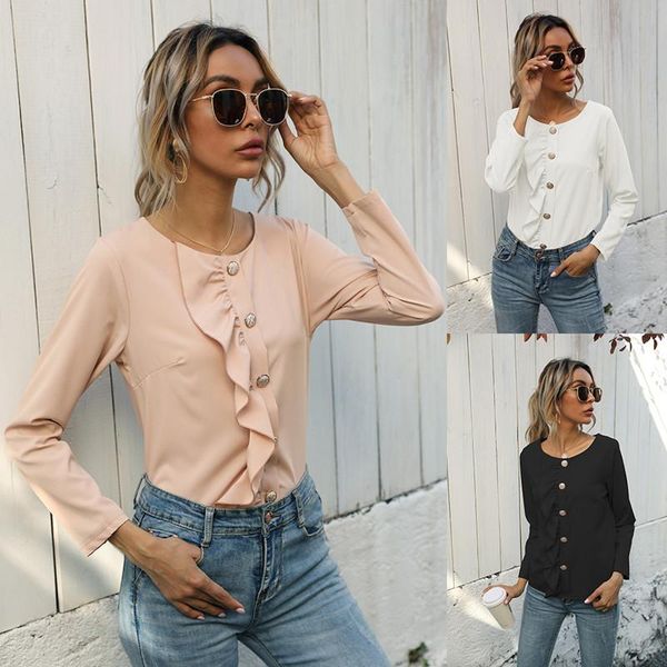 women's t-shirt leosoxs 2021 sprig autumn fashion o neck long sleeve t shirt casual bodycon solid ruffle buttos ladies baisc, White
women's t-shirt leosoxs 2021 sprig autumn fashion o neck long sleeve t shirt casual bodycon solid ruffle buttos ladies baisc, White