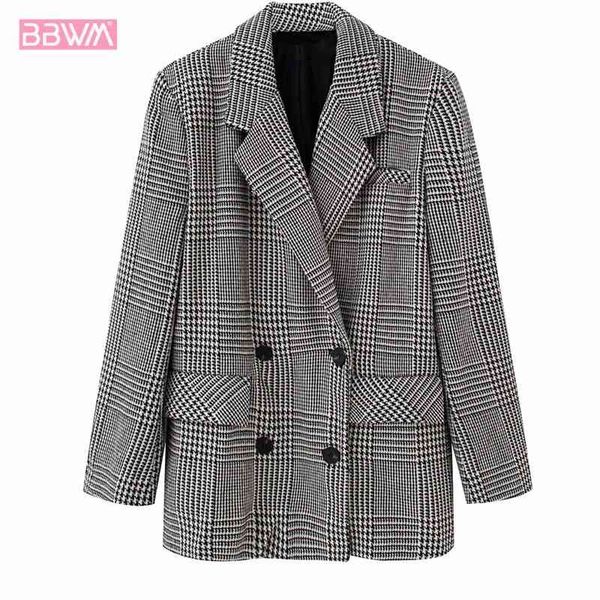 double breasted lapel long sleeve retro houndstooth casual chic female jacket harajuku fashion and western style women's coat 210507, Black;brown
double breasted lapel long sleeve retro houndstooth casual chic female jacket harajuku fashion and western style women's coat 210507, Black;brown