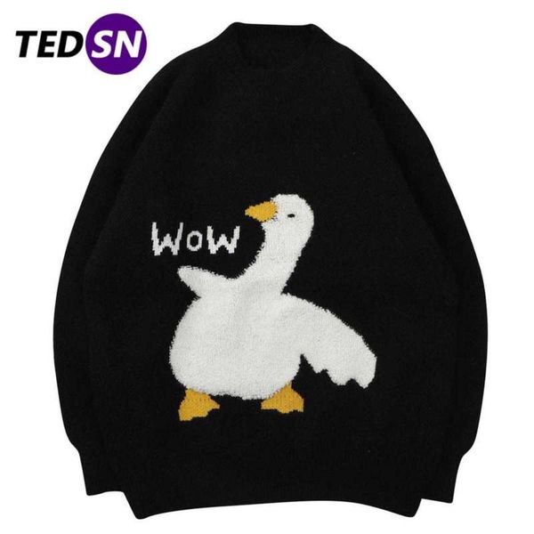 hip hop oversize knitted sweater men spring cartoon goose pattern sweaters harajuku loose knit pullover coulple streetwear 210929, White;black
hip hop oversize knitted sweater men spring cartoon goose pattern sweaters harajuku loose knit pullover coulple streetwear 210929, White;black