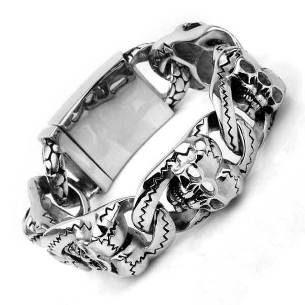 link, chain punk heavy retro double skull bracelet men's hiphop stainless steel skeleton motorcycle bracelets bangles biker jewelry pul, Black
link, chain punk heavy retro double skull bracelet men's hiphop stainless steel skeleton motorcycle bracelets bangles biker jewelry pul, Black