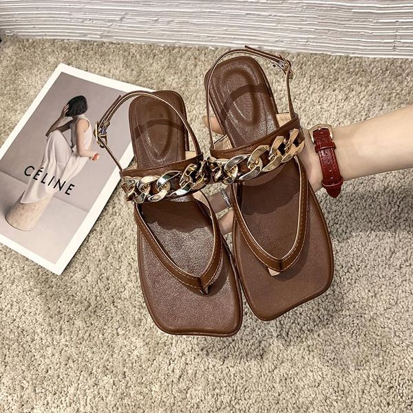 sandals beach shoes casual slippers women's golden chain flat fashion comfortable 2021, Black
sandals beach shoes casual slippers women's golden chain flat fashion comfortable 2021, Black