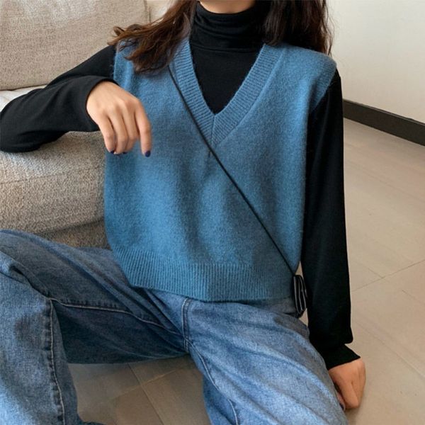 thickened autumn and winter loose wear 2021 warm v-neck knitted sen vt sweater korean women, Black;white
thickened autumn and winter loose wear 2021 warm v-neck knitted sen vt sweater korean women, Black;white