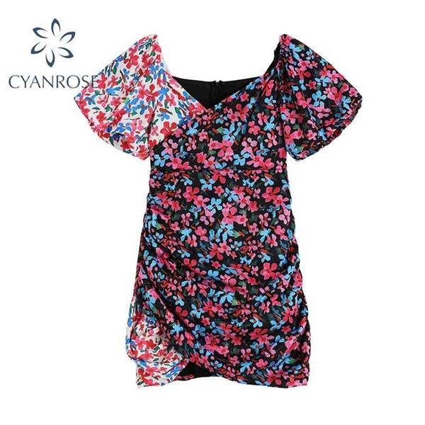 summer color contrast design women dress french style vintage floral print v neck short sleeve mini female 210515, Black;gray
summer color contrast design women dress french style vintage floral print v neck short sleeve mini female 210515, Black;gray