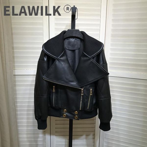 women's leather & faux europe style autumn winter genuine loose coat sheepskin jackets c941, Black
women's leather & faux europe style autumn winter genuine loose coat sheepskin jackets c941, Black