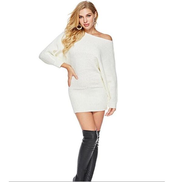 women sweater autumn slash neck christmas pullover homme long tunic dress sweaters black blue white red women's, White;black
women sweater autumn slash neck christmas pullover homme long tunic dress sweaters black blue white red women's, White;black