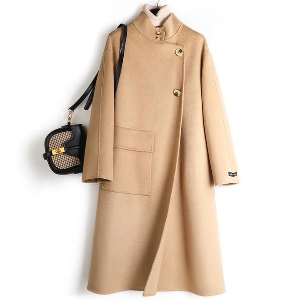 women's wool & blends 2021 fashion double-sided coat solid color single-breasted mid-length hand-sewn loose large-size womenb162, Black
women's wool & blends 2021 fashion double-sided coat solid color single-breasted mid-length hand-sewn loose large-size womenb162, Black