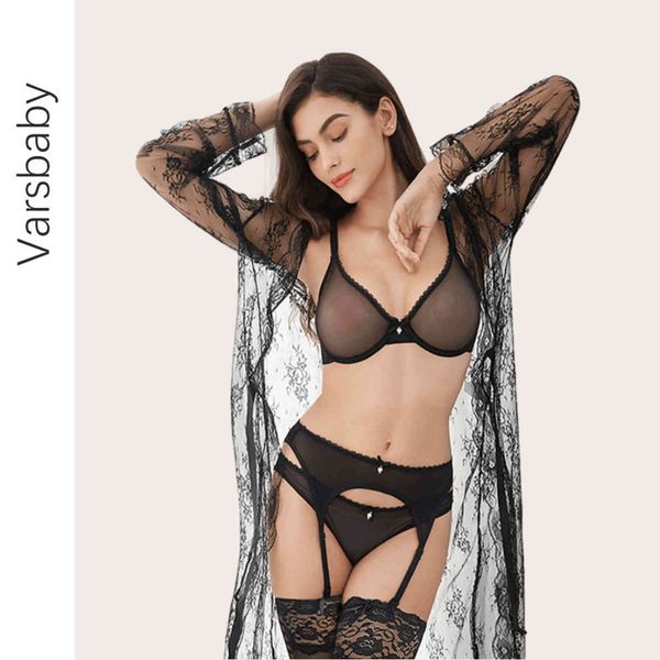 varsbaby bra set women see through lingerie ultra thin underwire bra+garter+thong+stockings+lace robe nightgown, Red;black
varsbaby bra set women see through lingerie ultra thin underwire bra+garter+thong+stockings+lace robe nightgown, Red;black