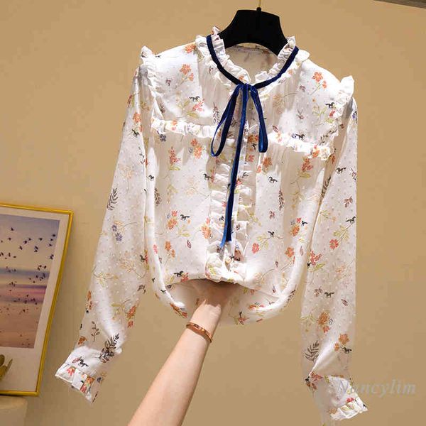 blouses lace-up stand collar chiffon shirt women's girl long sleeve floral print blouse lady all-match blusas nancylim, White
blouses lace-up stand collar chiffon shirt women's girl long sleeve floral print blouse lady all-match blusas nancylim, White