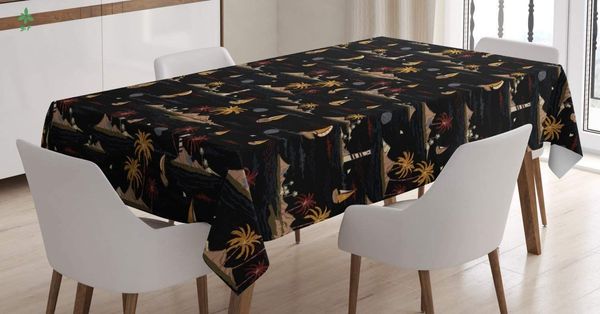 table cloth an island patterned tablecloth of tropical palm trees and sailboats is used to decorate the dining room kitchen
table cloth an island patterned tablecloth of tropical palm trees and sailboats is used to decorate the dining room kitchen