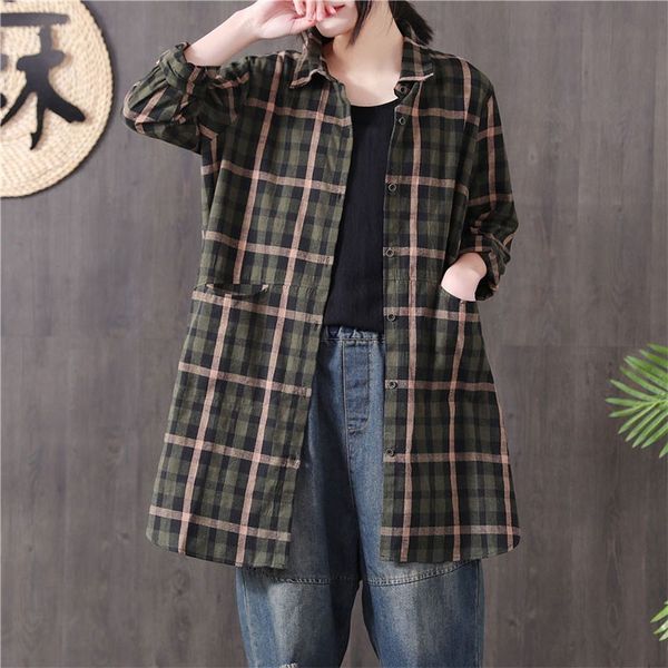 t shirts spring arts women loose casual long shirt cotton linen vintage plaid turn-down collar blouses femme blusas m318 afoo, White
t shirts spring arts women loose casual long shirt cotton linen vintage plaid turn-down collar blouses femme blusas m318 afoo, White