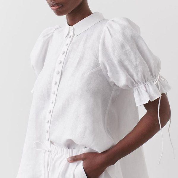 women's blouses & shirts petal puff sleeve white summer women loose cotton short casual single-breasted lace-up
women's blouses & shirts petal puff sleeve white summer women loose cotton short casual single-breasted lace-up
