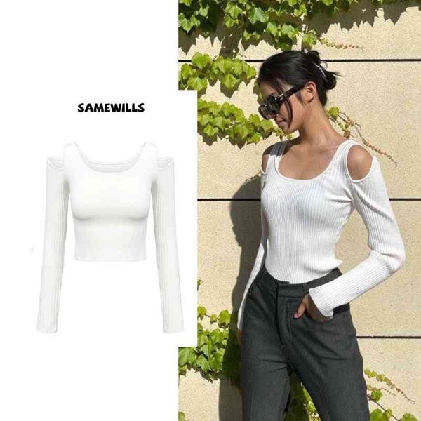 women's t-shirt star same bottomed hollow out long sleeve round neck off shoulder short knitted t-shirt autumn winter women 380j, White
women's t-shirt star same bottomed hollow out long sleeve round neck off shoulder short knitted t-shirt autumn winter women 380j, White