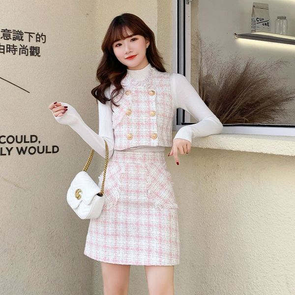 autumn women's suit clothes gold plaid double breasted tweed vest harvest + high waist mini pocket skirt 2 pedestrian dress 6932, Black
autumn women's suit clothes gold plaid double breasted tweed vest harvest + high waist mini pocket skirt 2 pedestrian dress 6932, Black
