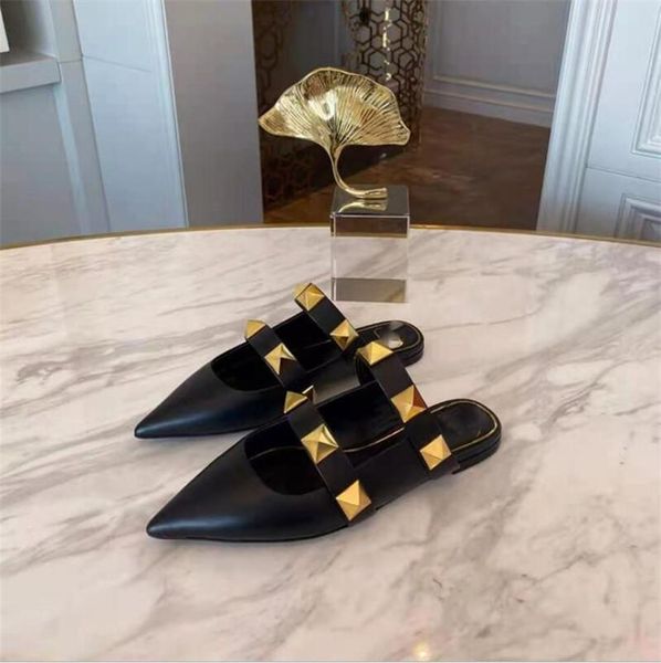 fashion designer rivet slippres for women summer genuine leather pointed toe flat shoes ladies party sandals slides slippers, Black
fashion designer rivet slippres for women summer genuine leather pointed toe flat shoes ladies party sandals slides slippers, Black