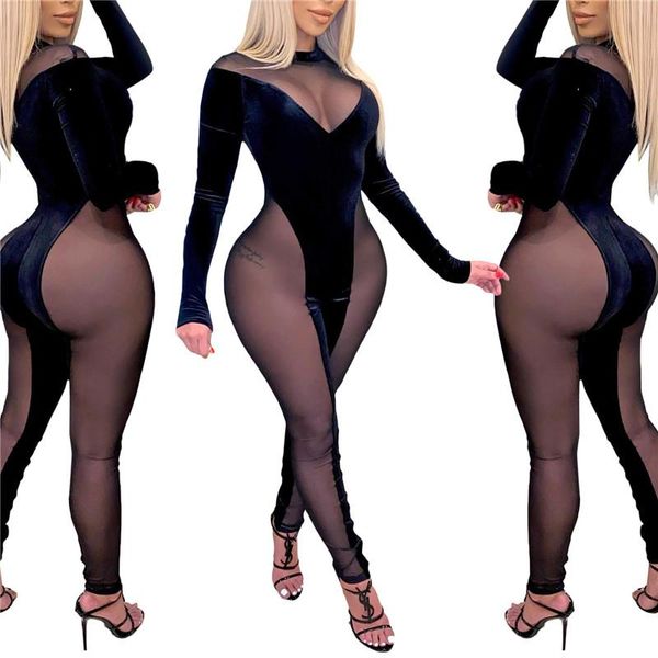 women's jumpsuits & rompers woman mesh velvet splicing jumpsuit spring fall long sleeves trousers bodycon playsuit female slim clubwear, Black;white
women's jumpsuits & rompers woman mesh velvet splicing jumpsuit spring fall long sleeves trousers bodycon playsuit female slim clubwear, Black;white