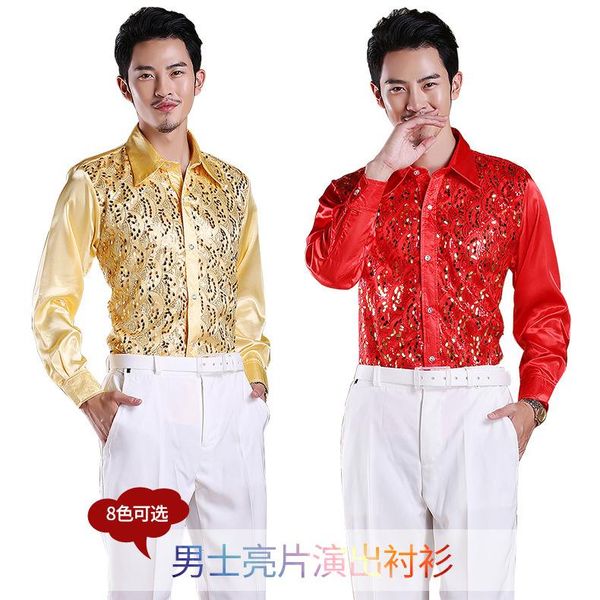fashion men show sequins shirt men's stage costume party dance colorful long sleeve chemise homme casual shirts, White;black
fashion men show sequins shirt men's stage costume party dance colorful long sleeve chemise homme casual shirts, White;black