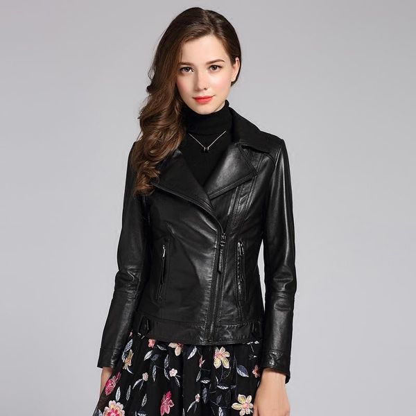 women's leather & faux genuine jacket women sheepskin coat suit collar short slim motorcycle jaqueta cn186p01 mf120, Black
women's leather & faux genuine jacket women sheepskin coat suit collar short slim motorcycle jaqueta cn186p01 mf120, Black