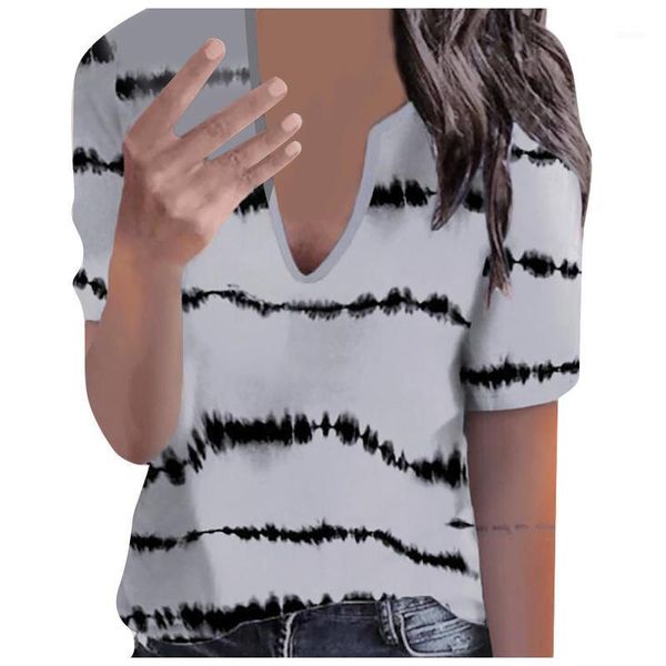 women's blouses & shirts summer striped printed blouse loose v-neck short-sleeved shirt plus size women clothing camisas de mujer 2021, White
women's blouses & shirts summer striped printed blouse loose v-neck short-sleeved shirt plus size women clothing camisas de mujer 2021, White