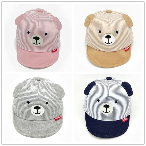 baby hat children's embroidered stripe bear cap baseball, Blue;gray 
baby hat children's embroidered stripe bear cap baseball, Blue;gray