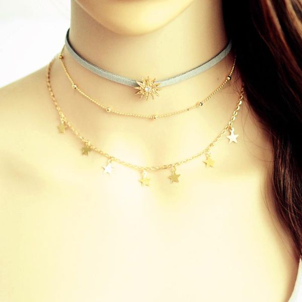 chokers european and american five-pointed star sun multilayer necklace beaded chain women, Golden;silver
chokers european and american five-pointed star sun multilayer necklace beaded chain women, Golden;silver
