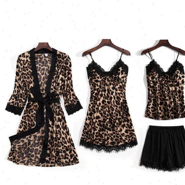 4pcs set summer lingerie womens sleepwears pajamas robe sets satin silk leopard print sleepwear dress traje conjuntos, Black;red
4pcs set summer lingerie womens sleepwears pajamas robe sets satin silk leopard print sleepwear dress traje conjuntos, Black;red