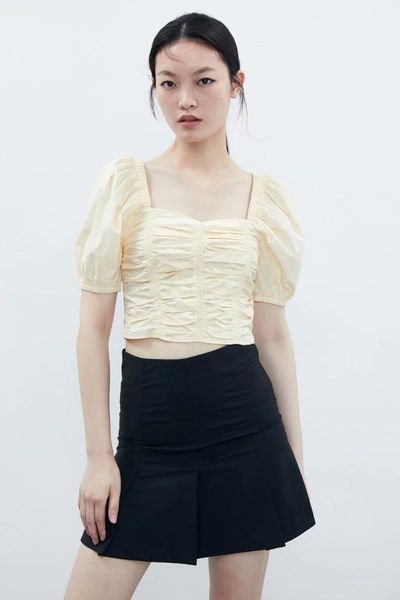 women's blouses & shirts 2021 summer young pleated square collar yellow shirt goth zaraing vadiming sheining zanzeaing women blouse o96, White
women's blouses & shirts 2021 summer young pleated square collar yellow shirt goth zaraing vadiming sheining zanzeaing women blouse o96, White