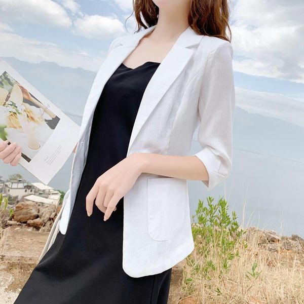 women's suits & blazers summer linen thin three quarter sleeve large sizes korean england outerwear elegant office ladies, White;black
women's suits & blazers summer linen thin three quarter sleeve large sizes korean england outerwear elegant office ladies, White;black