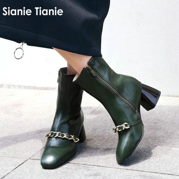 boots sianie tianie brand 2021 winter square toe chunky high heels for women zip green pu leather ankle with metal chains, Black
boots sianie tianie brand 2021 winter square toe chunky high heels for women zip green pu leather ankle with metal chains, Black