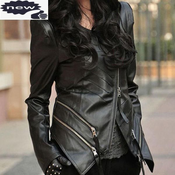women's leather & faux ladies fashion long sleeve slim fit zipper asymmetrical jackets o-neck sheepskin genuine coats plus size, Black
women's leather & faux ladies fashion long sleeve slim fit zipper asymmetrical jackets o-neck sheepskin genuine coats plus size, Black