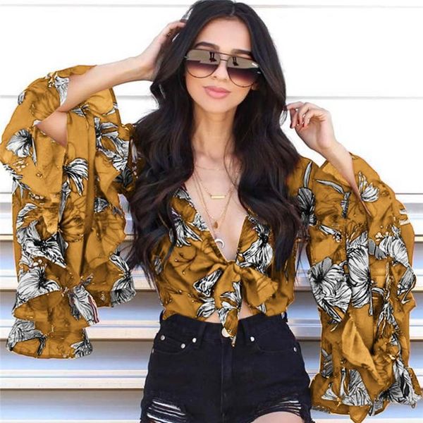 women batwing long sleeve v-neck pattern bandage high crop 2021 fall winter fashion printing blouse jj20 women's blouses & shirts, White 
women batwing long sleeve v-neck pattern bandage high crop 2021 fall winter fashion printing blouse jj20 women's blouses & shirts, White