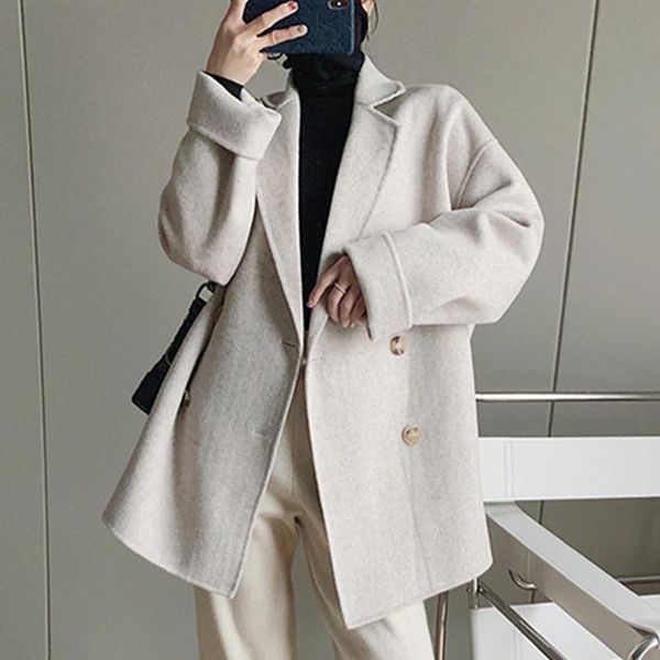 women's wool & blends double-breasted wool-blend coat turn-down collar long sleeve solid color jacket with pockets, Black
women's wool & blends double-breasted wool-blend coat turn-down collar long sleeve solid color jacket with pockets, Black