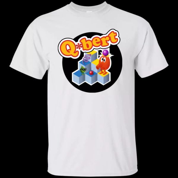 Q-bert, Retro, Video Game, Arcade, 1980's, Space, invaders, T-shirt, White;black