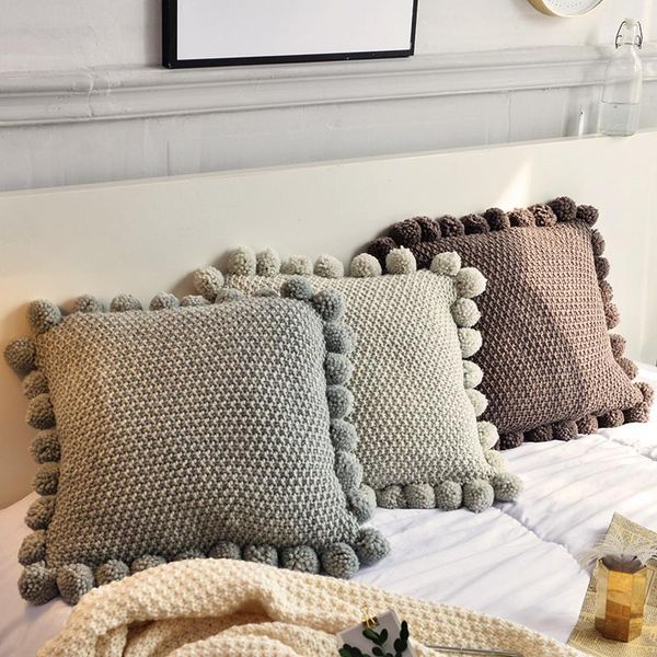 cushion/decorative pillow knitted cushion cover solid gray coffee nordic style case with balls 45*45cm soft for sofa bed room home decorativ
cushion/decorative pillow knitted cushion cover solid gray coffee nordic style case with balls 45*45cm soft for sofa bed room home decorativ