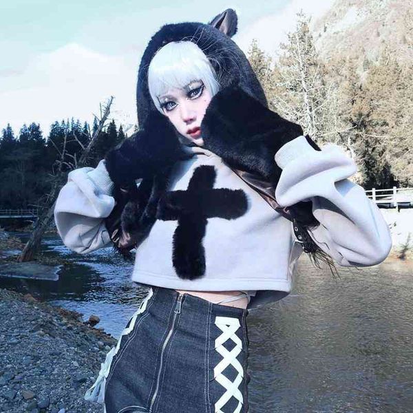 gothic grunge plush cross women hoodies winter warm hooded long sleevd fleece sweatshirts short punk hoodie chic streetwear, Black
gothic grunge plush cross women hoodies winter warm hooded long sleevd fleece sweatshirts short punk hoodie chic streetwear, Black