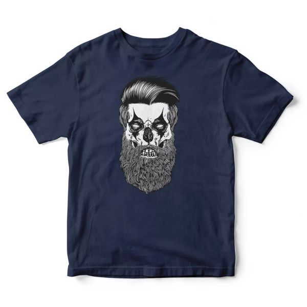 Beard Clown Skull - Mens Funny T-Shirt, White;black