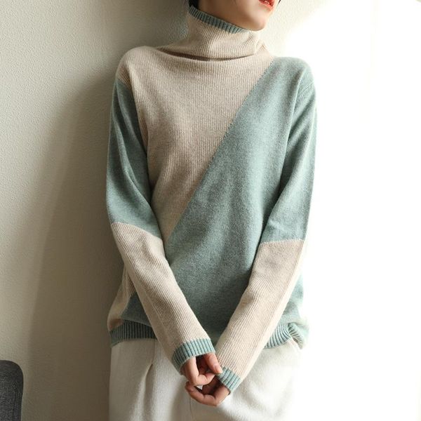 women's sweaters attyyws 100% wool sweater high neck loose wild knitted long-sleeved autumn and winter jacket pullover, White;black
women's sweaters attyyws 100% wool sweater high neck loose wild knitted long-sleeved autumn and winter jacket pullover, White;black