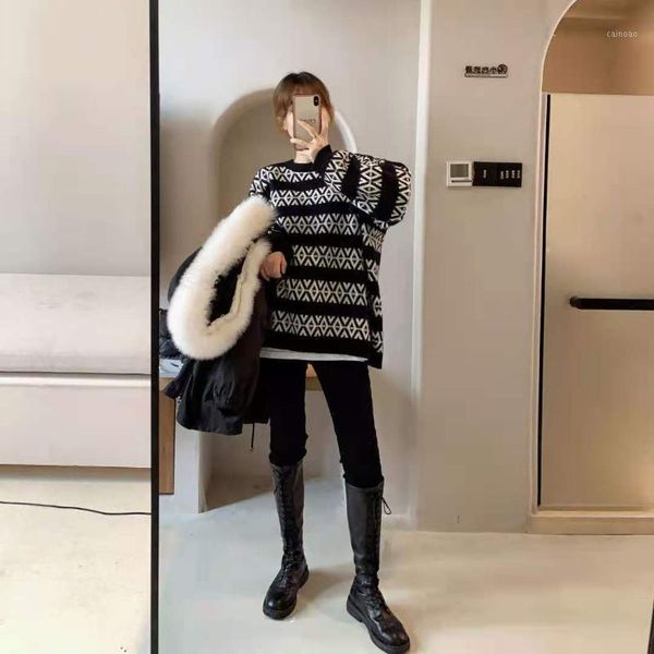 winter 2021 round neck pullover loose korean version lazy style thickened bottoming women's knitting sweater trend sweaters, White;black
winter 2021 round neck pullover loose korean version lazy style thickened bottoming women's knitting sweater trend sweaters, White;black