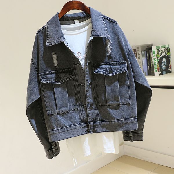 jacket fashion dark gray big pocket holes denim jackets women spring korean loose outwear chaqueta mujer short jeans jacket coat female, Black;brown
jacket fashion dark gray big pocket holes denim jackets women spring korean loose outwear chaqueta mujer short jeans jacket coat female, Black;brown