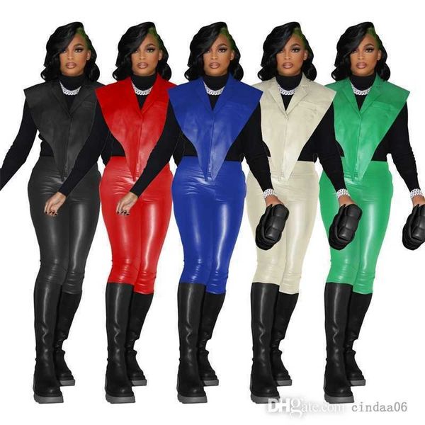 pu leather women tracksuits designer clothes two pieces pants set fashion new solid color vest jacket and pencil pants suit, Gray
pu leather women tracksuits designer clothes two pieces pants set fashion new solid color vest jacket and pencil pants suit, Gray