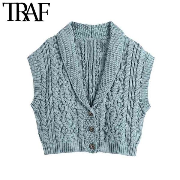 women fashion bejewelled buttons cropped cable-knit vest sweater vintage lapel collar female waistcoat chic 210507, White
women fashion bejewelled buttons cropped cable-knit vest sweater vintage lapel collar female waistcoat chic 210507, White