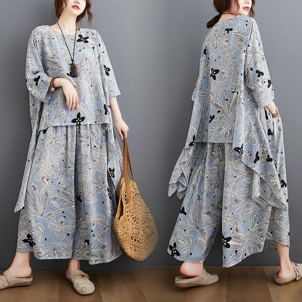 plus size women two piece suit loose summer clothing female pullover irregular printed casual wide leg pants set ensemble femme women's, White
plus size women two piece suit loose summer clothing female pullover irregular printed casual wide leg pants set ensemble femme women's, White