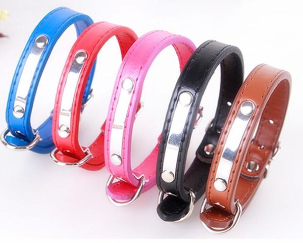 dog collars & leashes pu dogs collar leather adjustable cat pet neck strap for small puppy supplies shinning metal s m xl v3