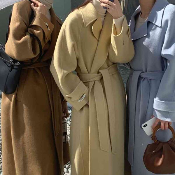 autumn winter wool coat women elegant turn down collar long s woman korean bandage blend 210602, Black
autumn winter wool coat women elegant turn down collar long s woman korean bandage blend 210602, Black
