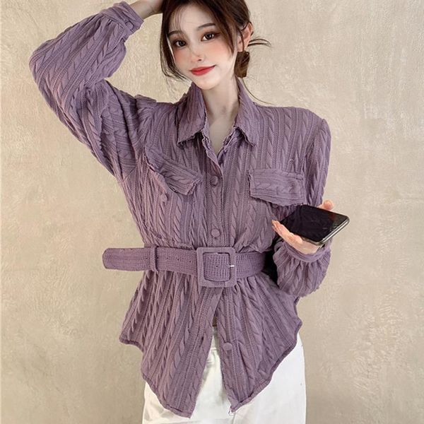 women's blouses & shirts spring and autumn shirt lapel double pocket solid color long-sleeved waist design temperament niche blouse fem, White
women's blouses & shirts spring and autumn shirt lapel double pocket solid color long-sleeved waist design temperament niche blouse fem, White