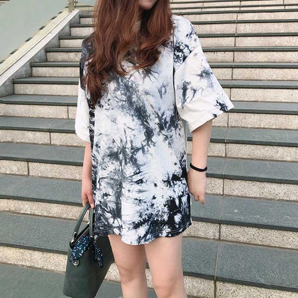 women's t-shirt 2021 spring and summer fashion casual elegant contrast tie-dye printing clothing round neck oversize loose, White
women's t-shirt 2021 spring and summer fashion casual elegant contrast tie-dye printing clothing round neck oversize loose, White