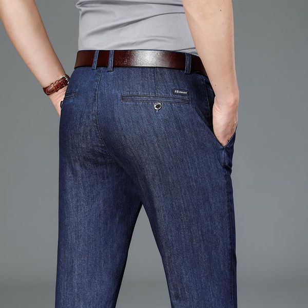 men's jeans advanced for men spring summer casual 100% cotton straight fit denim pants business baggy trousers male, Blue